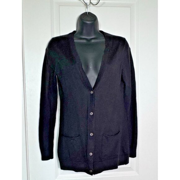 GAP Merino Blend Button Down Cardigan Sweater Women's Small Pockets Black - Picture 1 of 7